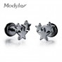 Modyle New Fashion Accessories Three Star Gold-Color Stainless Steel Stud Earring Vintage Charm Jewelry For Men Women