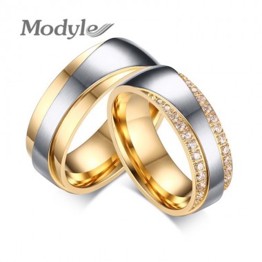 Modyle Gold-Color Wedding Rings For Lovers Luxury Cubic Zirconia 7mm Engagement Forever Love Couple Ring for Men and Women