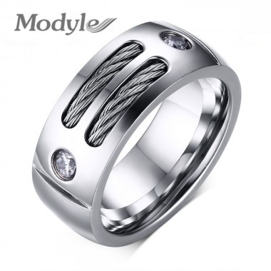 Modyle New Men Ring Stainless Steel Punk Rock Ring With Wire Cubic Zirconia Party Jewelry