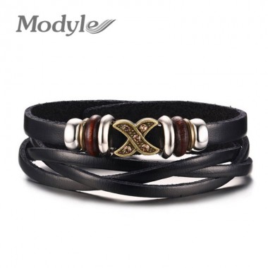 Modyle New Fashion Genuine Leather Charm Bracelets For Women Men Vintage Braided Bracelets Bangles Wholesale