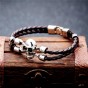 Modyle Vintage Black Skull Bracelets Bangles Hand Made Top Quality Leather Skeleton Bracelet Men Jewelry