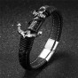Modyle 2017 New Men's Leather Bracelet Jewelry Punk Stainless Steel Anchor Bracelet For Male