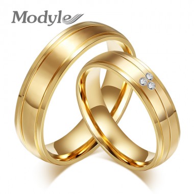 Modyle 2017 New Fashion Gold-Color couple rings CZ stainless steel engagement ring for women men