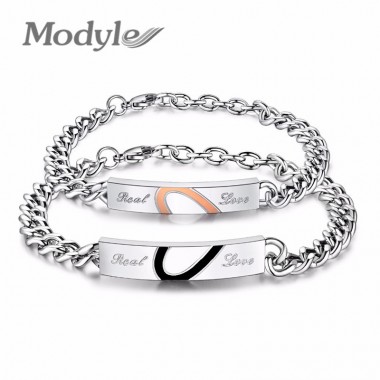 Modyle 2017 New Fashion Black and Gold-Color Heart Bracelets Bangles Stainless Steel Wedding Bracelets For Women Men