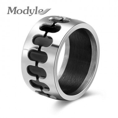 Modyle 2018 New Black and Silver Color Men Punk Cool 316L Stainless Steel Wedding Rings Bands Classic Boyfriend Gift