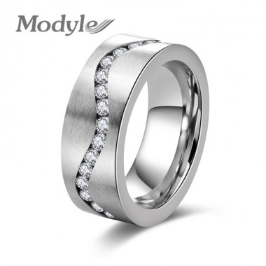 Modyle 316L Stainless Steel Ring For Women Men Wedding Band With AAA Cubic Zircon 7mm Width Party Gift Jewelry