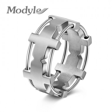 Modyle 2018 NEW Cool Men Punk Hollow Design Big Cross Silver Color Stainless Steel Finger Ring Party Jewelry Gifts
