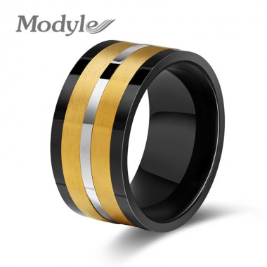 Modyle 2018 New Fashion High Quality Classic Men Women Black Gold Silver Color Ring Stainless Steel Wedding Band Ring
