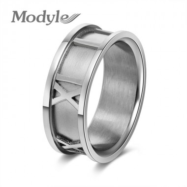 Modyle 2018 New Cool Mens Punk Ring 316L Stainless Steel Ring with Roman Numerals Silver Color Women Jewelry