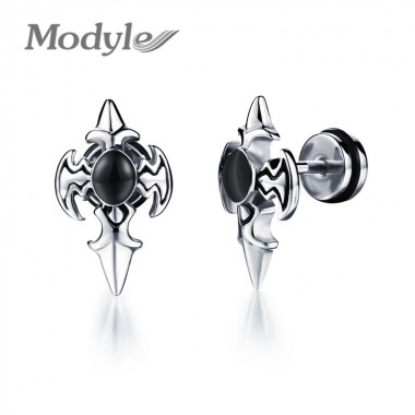 Modyle Personality Cross Design Man's Stud Earring Fashion Stainless Steel + Cubic Zirconia Men Jewelry Wholesale
