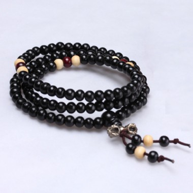 Natural Ebony 6mm Black Wood Beads 108 Buddha Bracelets Men / Women Long Bangle Religion Gift Wholesale Tibet Jewelry 631a