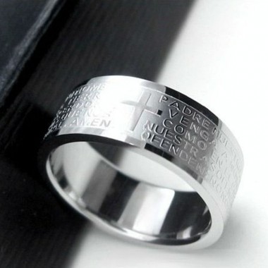 Silver Rings For Men Women Stainless Steel Bible Lord's Prayer Cross Rings Punk Fashion Men Gift Jewelry Rings