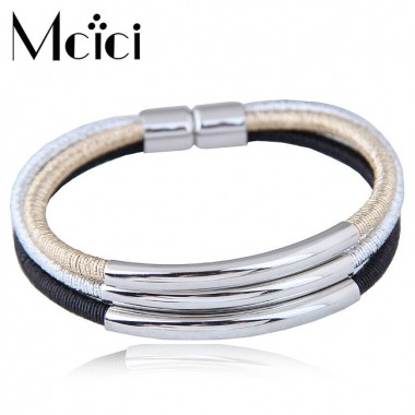 New Design Fashion 3 Color Ropes Cuff Bracelet Bangles with Metal Magnet Buckle Women Men Bracelet Jewelry Gifts For Girlfriend