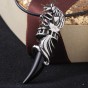 Men Antique Silver Tribal Stark Wolf Fang Tooth Pendant Necklace, Vintage Wolf Tooth Dragon Alloy Pendant Necklace