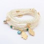 Vintage Multilayer Beads Evil Eye Bracelets For Women Men Gold Fatima Hand Bracelet Femme With Stones Turkish Jewelry Accessory