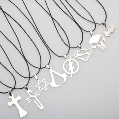 1PC Stainless Steel Cross Star Pendant Necklace For Men Women Leather Chain Necklaces Jewelry Fashion Statement Necklace Gifts