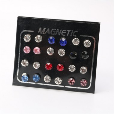 12pairs/lot Dia 4/5/6mm Women Earrings White Crystal Magnet Stud Earrings For Men Multicolor MagneticEarrings Fake Ear Studs