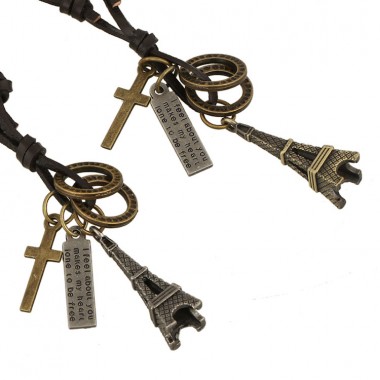 1pcs Eiffel Tower Leather Men/Women Maxi Necklace Choker Necklaces & Pendants Adjustable Jewelry Cordao Colar Masculino Couro