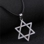 Fashion Stainless Steel Jewelry Top Quality Star Of David Leather Pendant Necklace For Men Women