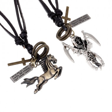 1pcs New Bijoux Horse Skeleton Long Leather Women Men Necklaces & Pendants Collar Maxi Necklace Statement Jewelry Collier Femme