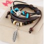 Retro Rope Adjustable Leather Bracelets Men Multilevel Feather Brown Bracelet Bangle Charm Hand Woven Braided Jewelry For Women