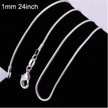1mm 24inches Factory Price Simple silver snake chain necklace women men high quality jewelry for pendant fashion jewelry