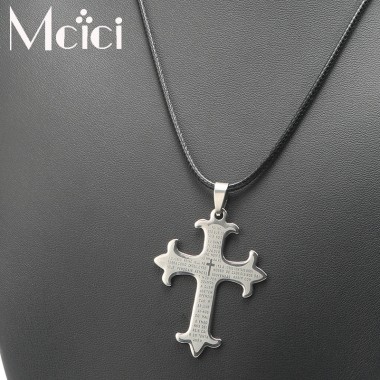 Men Stainless Steel Pendant Necklaces Gothic Prayer Cross Necklace Ball Chain Fashion Jewelry for Women Gifts for the New Year