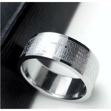 Silver rings for men women Stainless Steel Bible Lord's Prayer Cross Rings Punk fashion Men gift Jewelry rings