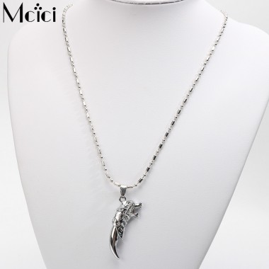 Charming Fashion Brave Men's Necklace Silver Color Wolf Tooth Necklace Animal Pendant Necklaces Rope Ball Chain Jewelry Gift