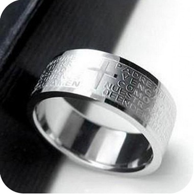 48pcs/lot Punk Vintage Titanium Stainless Steel Bible Lord's Prayer silver Letter Cross Ring Finger rings for women men