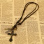 1pcs Vintage Cross Alloy Circle Pendant Leather Chain Necklaces Accessories Fashion Jewelry For Women Men Crucifix Necklace