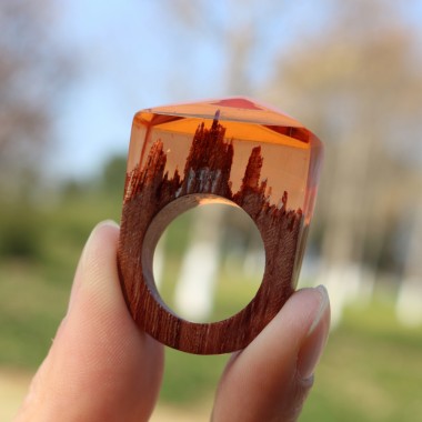 100% Handmade Orange Wood Forest Magical Finger Rings for Women Men Wooden Finger Ring Mystery Inside Wedding Bands 2018 Gift