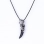 2018 Euro American Fashion Vintage Alloy Wolf Tooth Crystal Leather Strap Choker Necklace for Women & Men