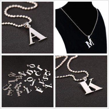 Alphabet A-Z Letter Necklace For Women Initial Name Necklaces & Pendants Pave Silver Color Female Monogram New Year Gifts