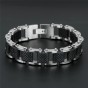 Modyle Square Genuine Sillcone Mens Bracelet Stainless Steel Motorcycle Biker Chain Design Casual Style Double Safety Claspes
