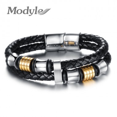 Men jewelry multilayer leather bracelet men bracelet magnetic buckle claps stainless steel bracelets bangles pulseiras wholesale