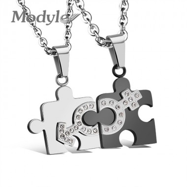 Modyle Custom Stainless Steel Puzzle Necklaces Men and Women Couple Paving CZ Necklaces Personalized Couple Necklace