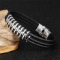 Modyle Three Layers Silicone Man Bracelet Stainless Steel Rubber Wristband Charm Bracelets Men Jewelry Accessories
