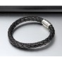 Modyle Stainless Steel Men Leather Cord Bracelet&Bangle Black Color Leather Bracelets Bangles for Men Jewelry