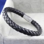 Modyle Stainless Steel Men Leather Cord Bracelet&Bangle Black Color Leather Bracelets Bangles for Men Jewelry