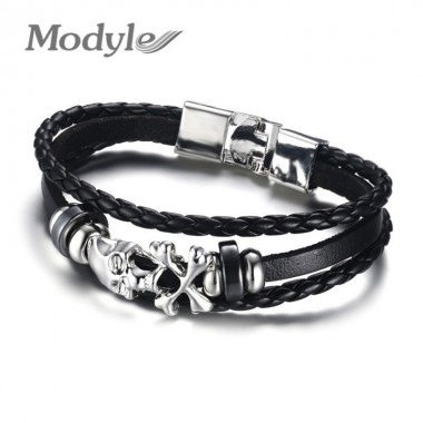 Modyle 2018 New Fashion Genuine Leather Skull Bracelet Luxury man jewelry Skull bangle&Bracelet for Women Gift