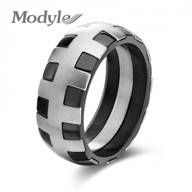 Modyle 2018 New Fashion Men Frosting Surface Ring Black Silver Color Stainless Steel Unique Design Finger Rings for Men
