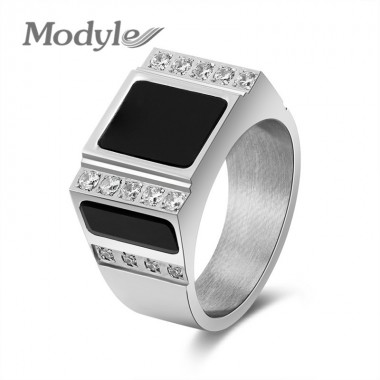 Modyle Trendy Wedding Party Cool Rings for Women / Men Love Cubic Zircon Stainless Steel Crystal Fashion Jewelry