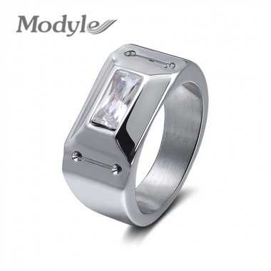 Modyle Trendy Wedding Bands Rings for Women / Men Love Silver Color Stainless Steel CZ Promise Ring Jewelry