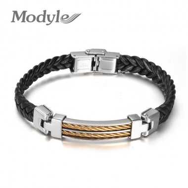 Fashion Hot Sale Men Jewelry Luxury Mens Stainless Steel Bracelets 2017 Leather Snap Friendship Bracelets Bangles