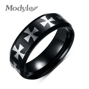 Black Gun Plated Cross Ring High Polished Stainless Steel Men Jewelry Top Fashion High Quality