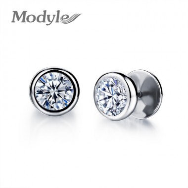 Modyle New Arrival Fashion Jewelry Delicate Stainless Steel Inlaid Cubic Zirconia Accessories Man Woman Stud Earrings