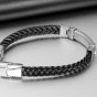 Modyle High quality Real Black Leather Bracelet for Men Stainless Steel Wire Bangle Mens Jewelry