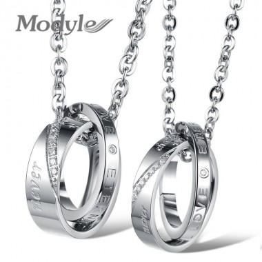 Modyle New Circles Romantic Cubic Zirconia Couple Necklace 316L Stainless Steel Woman Man Jewelry