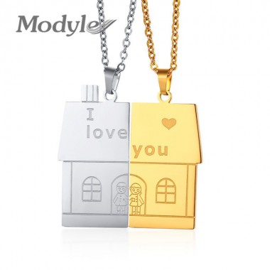Modyle 2018 New Fashion Silver and Gold Color Stainless Steel I LOVE YOU Pendant Wedding Necklace for Women Men